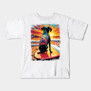 Dog Surfing Cute Colorful Comic Illustration Kids T-Shirt